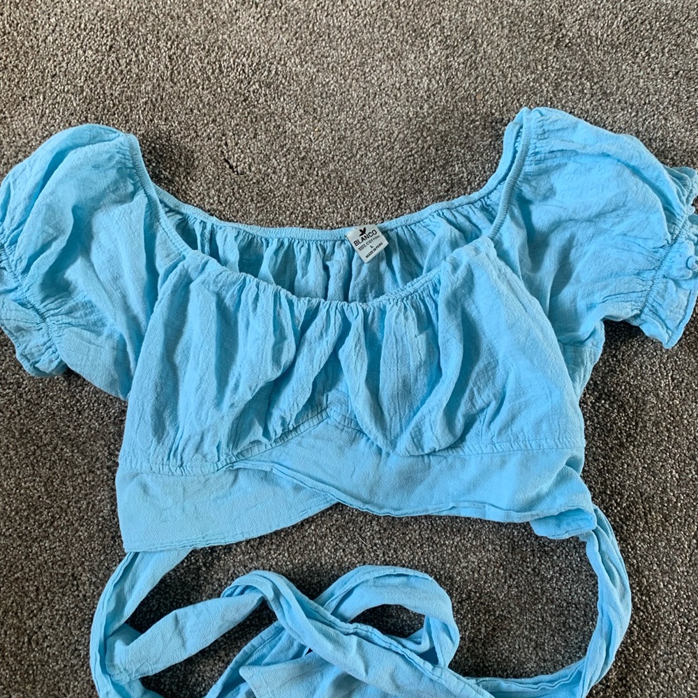blue blouse wrap top